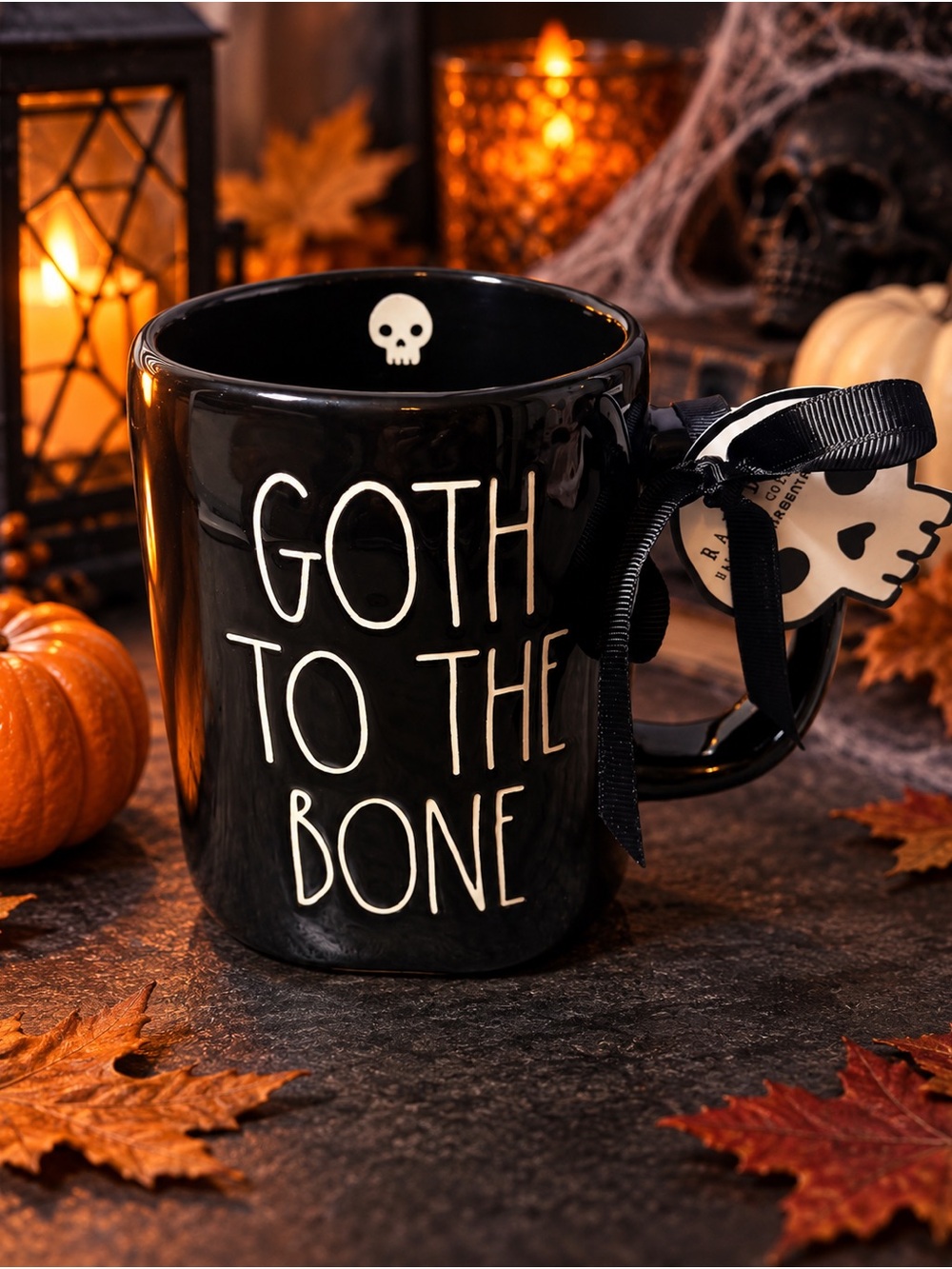 Rae Dunn Goth To The Bone Halloween Black Ceramic Mug